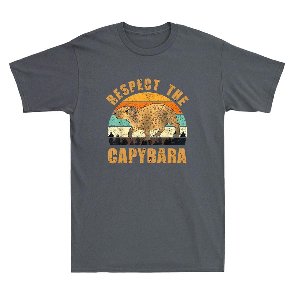 Respect The Capybara Funny Capybara Quote Retro Sunset Vintage Unisexs Tshirt Tee
