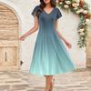 Women's Summer Fashion V-Neck Ruffle Sleeve Retro Elegant Midi Dress