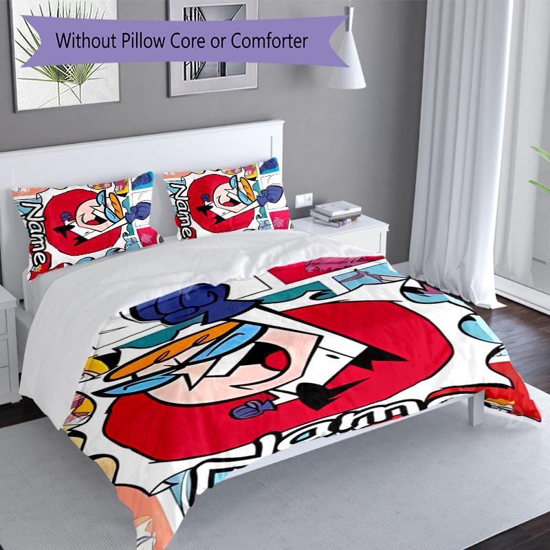 3pcs Custom Name Dexter's Laboratory Set,Includes 1 Duvet Cover and 2 Pillowcases,All-season Bedroom Decor