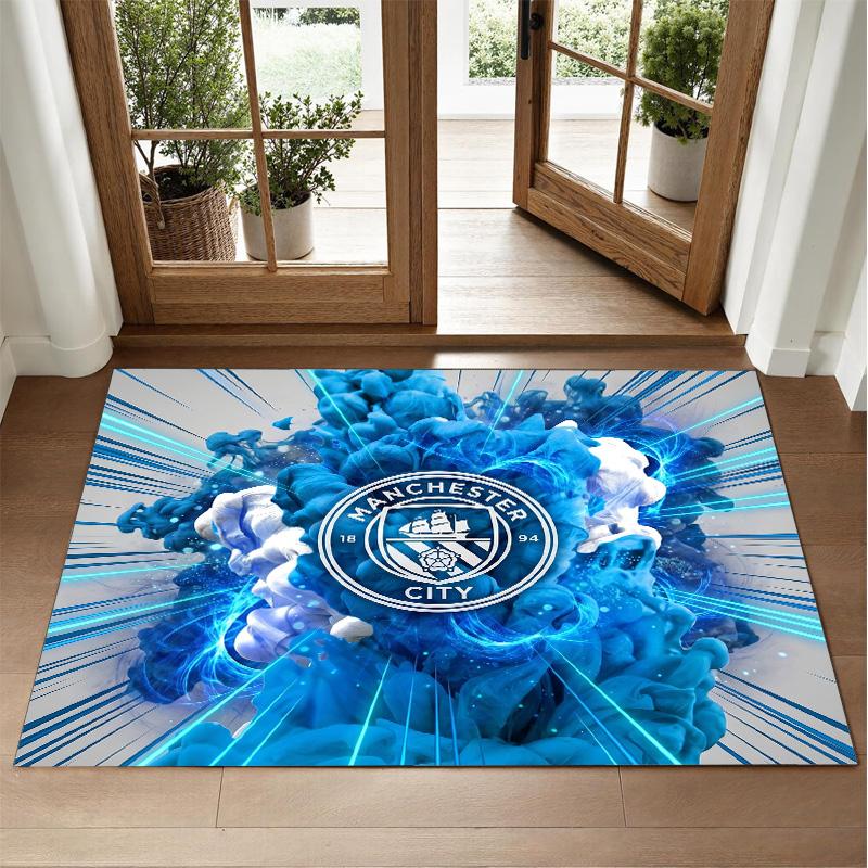Manchester City Design Crystal Velvet Rug Soft Decorative Mat for Bedroom Entrance