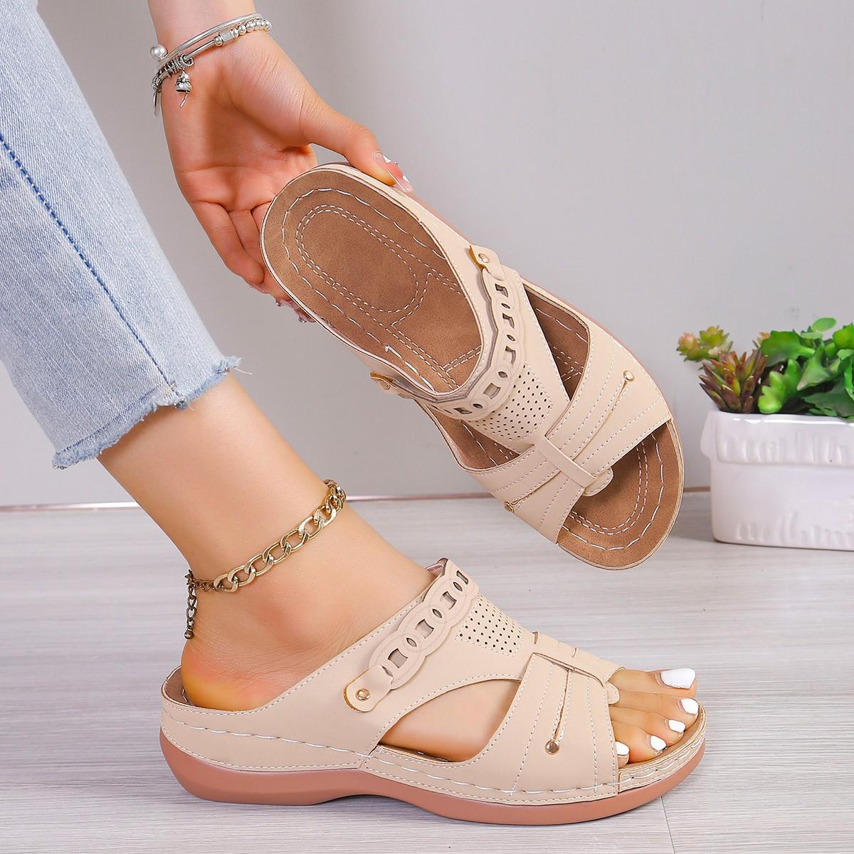 

Casual slippers summer new wear versatile women s shoes slope heel open-toed cool slippers women 36