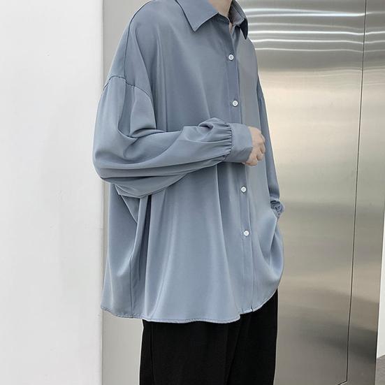 Jednořadá pánská košile s klopou a dlouhým rukávem jaro podzimní jednobarevná košile volného střihu