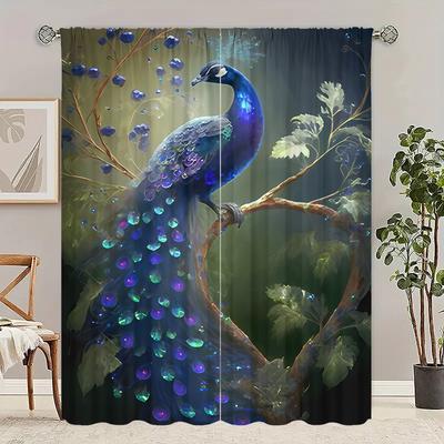 2 szt.- Zasłony poliestrowe Vitality Peacock, zasłony z tunelem 42*84, sypialnia, salon, dekoracja pokoju domowego