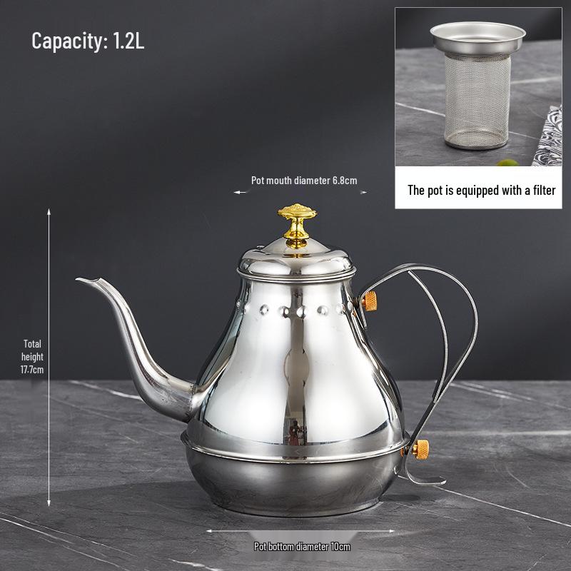 Stainless Steel Teapot with Filter for Induction Cookers - Long Spout, Large Capacity, Ideal for Restaurant Use.