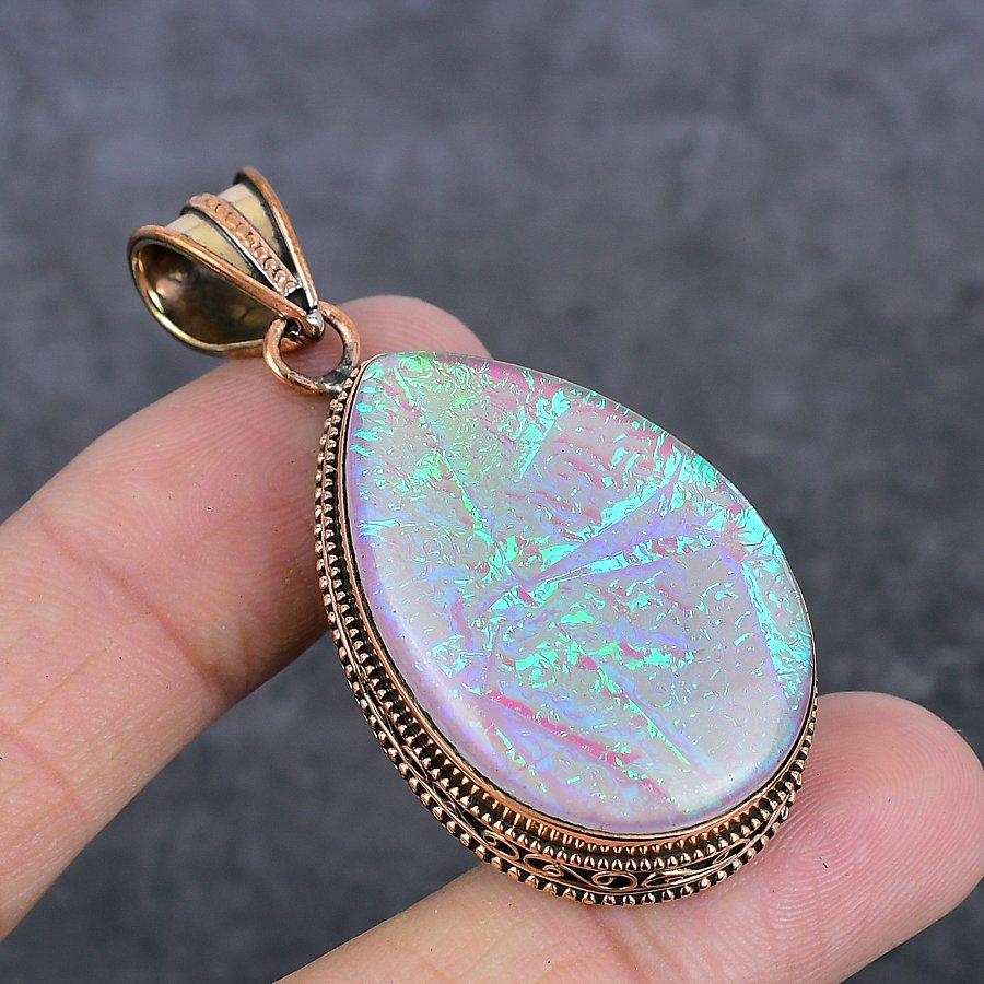 Natural Pink Triplet Opal Gemstone Handmade Copper Jewelry Pendant 2.25" R7y10