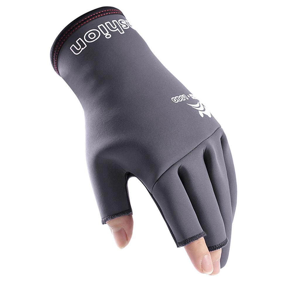 1Pair Winter Fishing Gloves Waterproof Windproof Anti-Slip Fleece Lined Three Fingers Omitted for Outdoor Climbing
