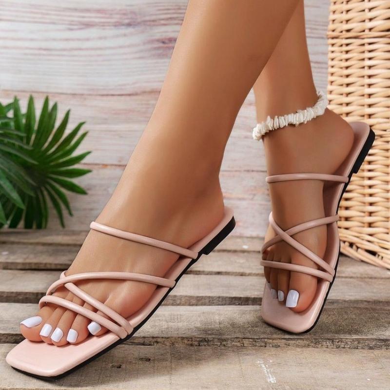Plus Size 2026 Summer New Women’s Open Toe Slippers Outdoor Low Heel Narrow Band Sandals for Versatile Daily Casual Slippers