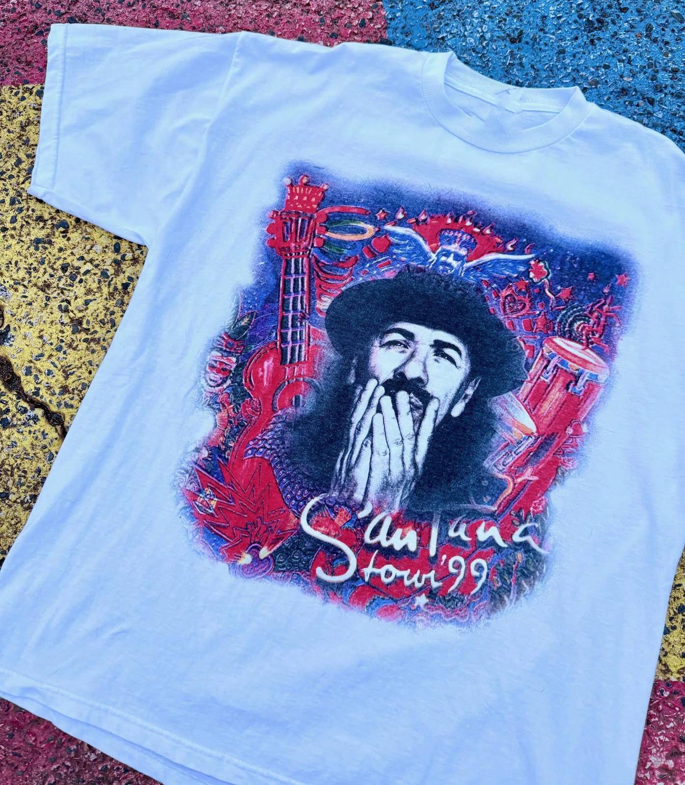 Vtg Santanaaaa Tour Heavy Cotton White Full Size T Shirt For Men UR384 XL
