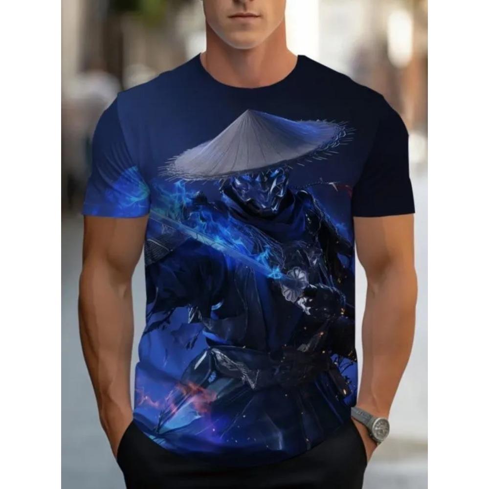 Summer Fashion Comfortable Loose Large T-shirt Portrait 3D Printed Casual Breathable Sports Versatile Round Neck Short Sleeved Men's T-shirt