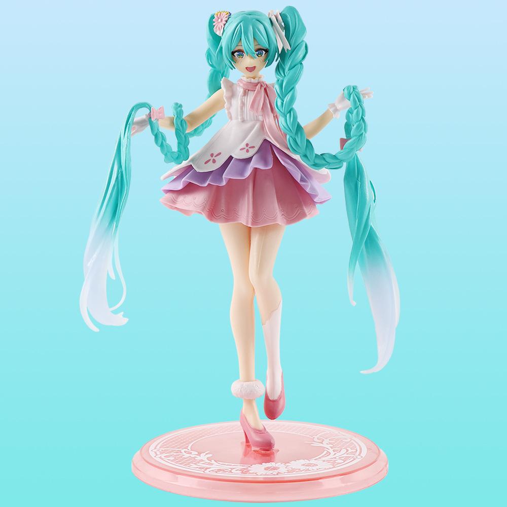 New Anime Hatsune Miku Virtual Singer Manga Figurines  Green Long Hair Pink Skirt Kawaii Girl PVC Action Figure Model Toy