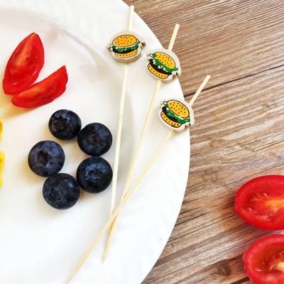 100Pcs Fruit Fork Creative Disposable Cartoon Hamburger Pattern Food Bamboo Stick Home Supply