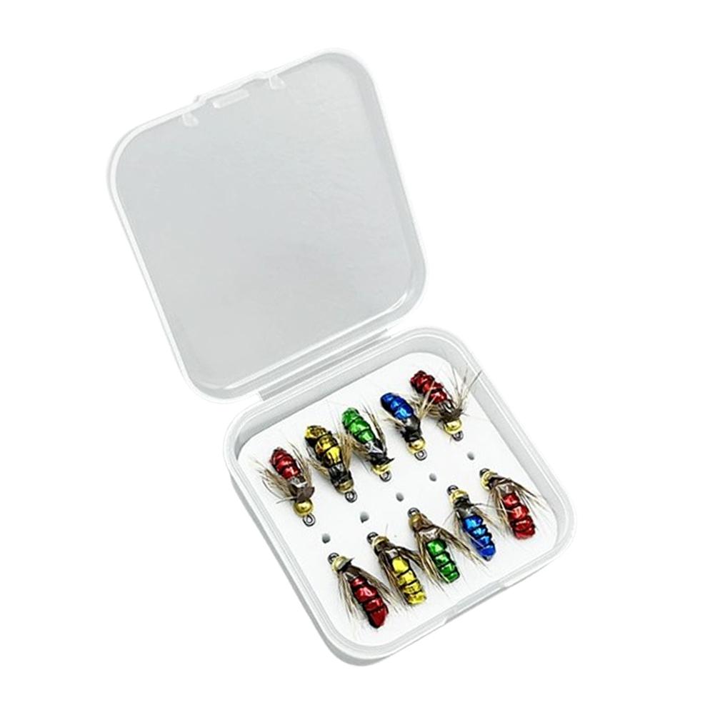 5/10pcs Fly Shape Fishing Bait Lures with Box Artificial Insect Fishing Bait Fast Sinking Brass Bead Head Scud Fly Worm Trout