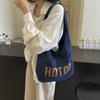Student Shoulder Bag Letter Print Denim Bag Women's Large Capacity Commuter Tote Bag