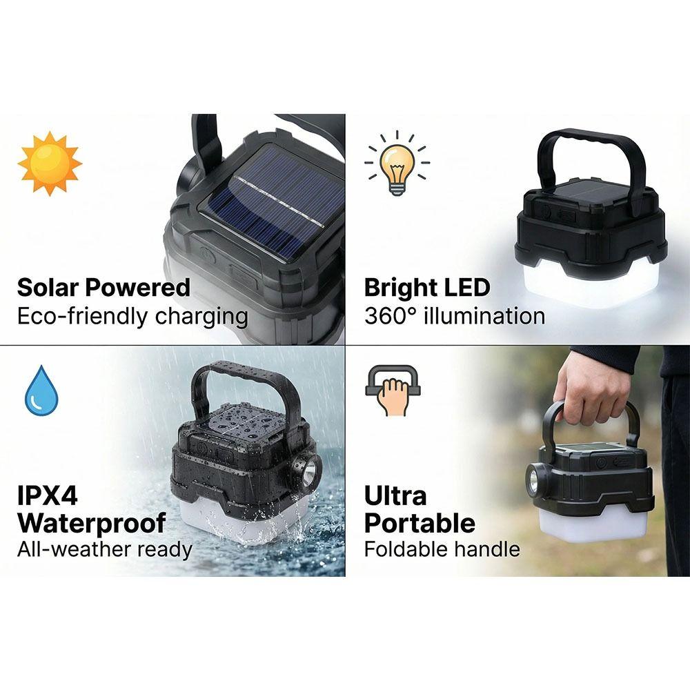 Waterproof Solar Camping Lamp Adjustable LED Outdoor Tent Lamp Emergency Light  Camping Use