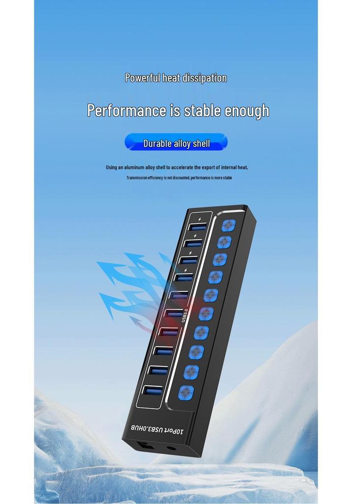 10-Port USB 3.0 Hub Expander for Laptops, Phones, and Desktops