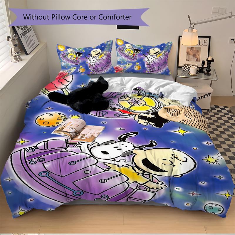 Space Adventure Friends Printed 3pcs Bedding Set Soft Microfiber 1 Duvet Cover And 2 Pillowcases Home Bedroom Decor Xmas Gift K1452