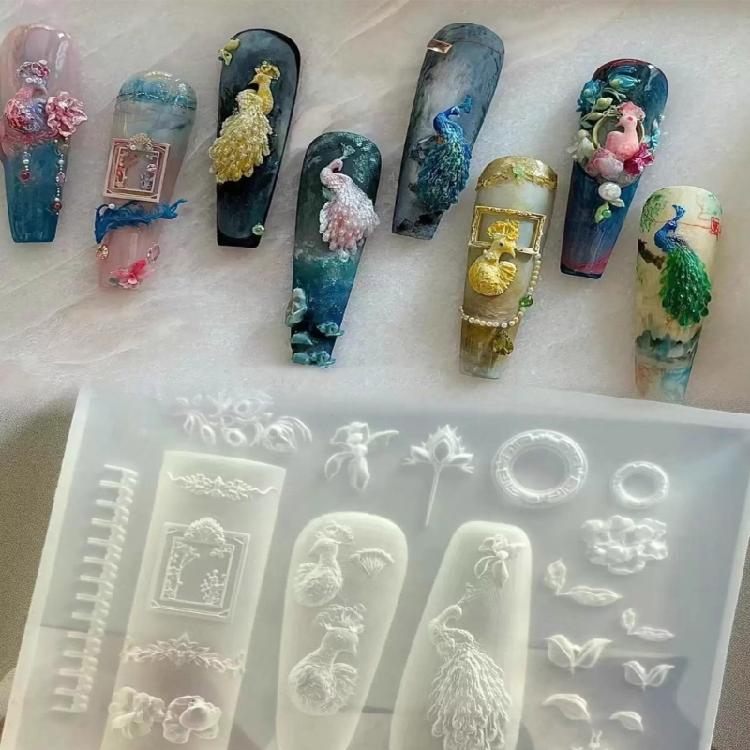 3D Embossed Traditional Chinese Emboss Silicone Mold For Nail Art Enthusiasts Reusable DIY Nail Decoration Tool