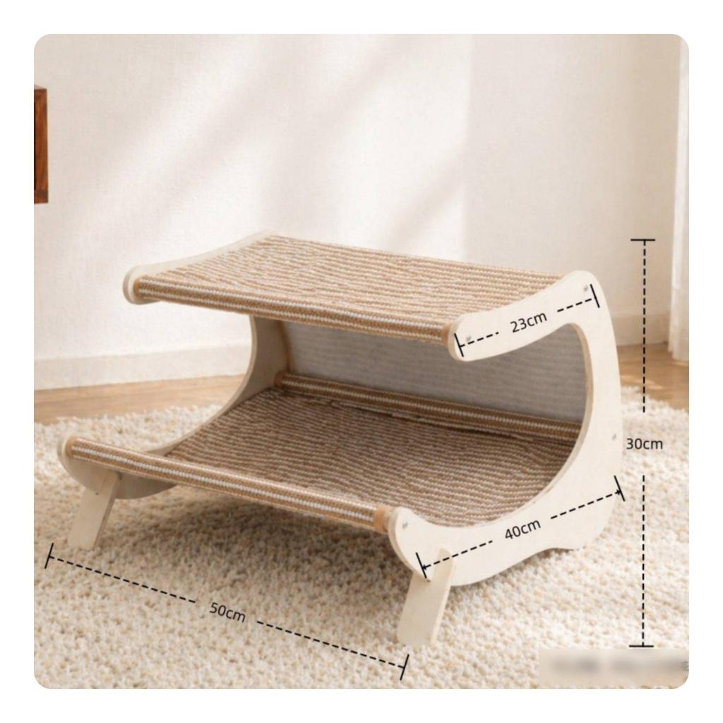 Wooden Pet Scratch Lounge Year-Round Sisal Scratcher Bed Wear-Resistant
