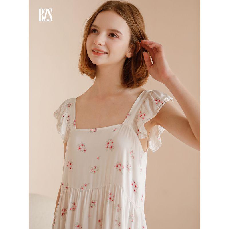 2024 Summer Tribute Satin Sweet Strap Dress Summer Cotton Silk Can Be Outwear Print Nightdress Women's Home Wear Rayon Pajamas