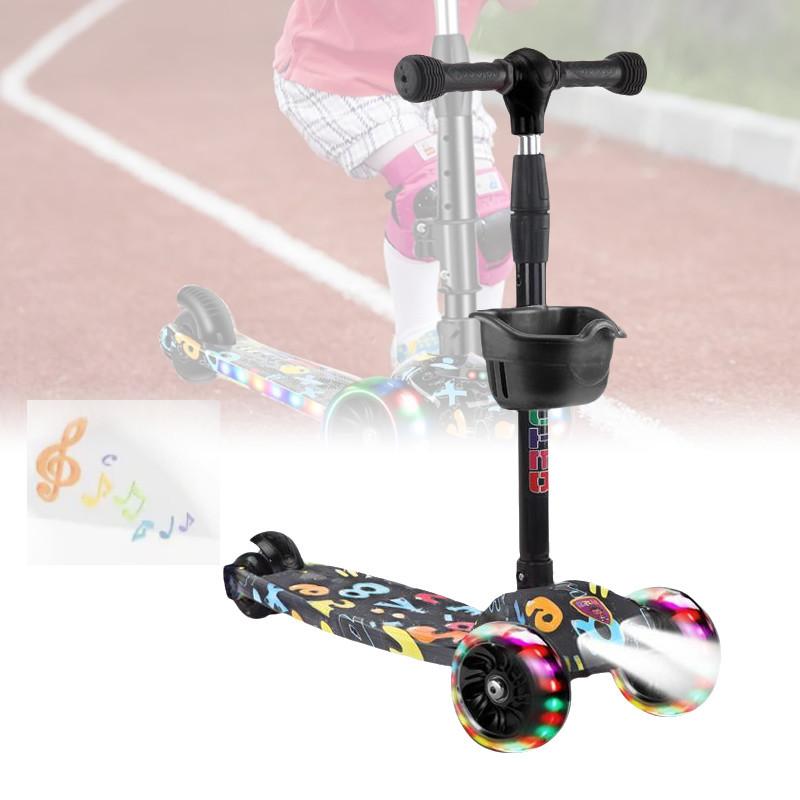 Scooter Adjustable Kids With Music Function Headlight Three Plastic Wheeled