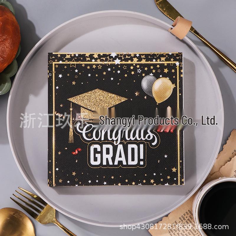 Creative Black and Gold Graduation Party Paper Napkins
