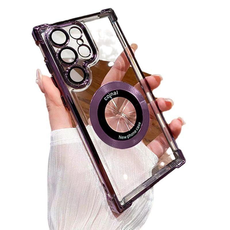 Applicable To Samsung S25Ultra Airbag Anti-drop Mobile Phone Case Electroplated Magnetic Space Case S24 Transparent Hard S21 Sheath