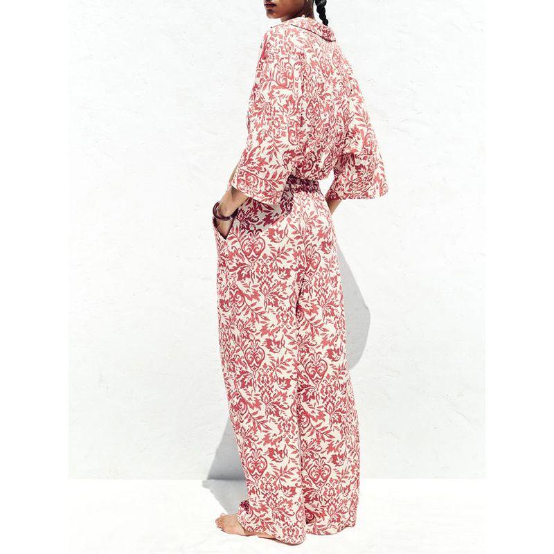 Print Vacation Style Lapel Casual Short Top 3408587 Vacation Style Print Wide Leg Pants 3401587