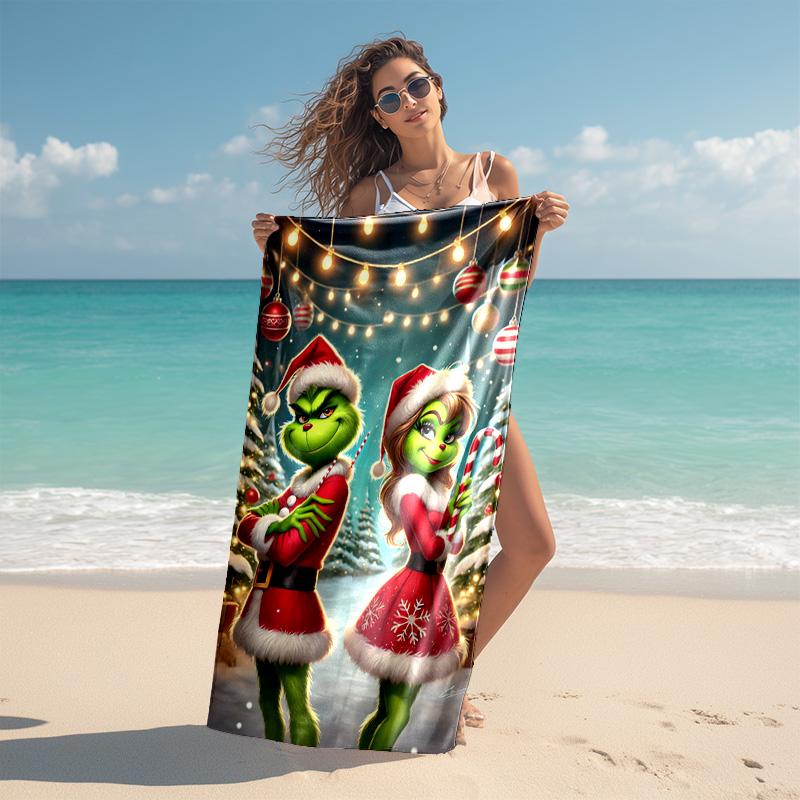 Christmas Gift Oscar Comedy Movie How the Grinch Stole Christmas Soft Beach Towel Outdoor Camping Vacation Swinging Beach Scarf Decorative Blanket B18