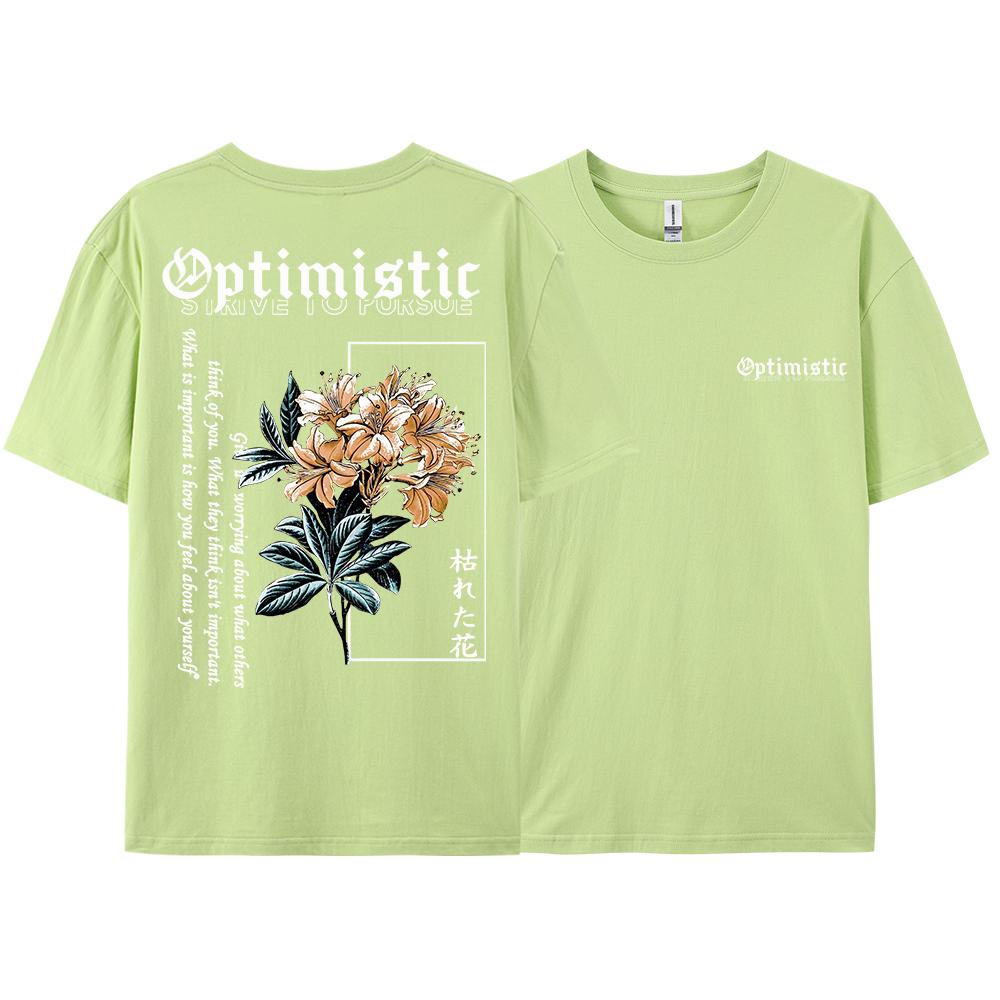Optimistic Strive To Porsue Harajuku Flower Printing Men Women Tshirt Oversized Loose T Shirts Cotton Short Sleeve Hip Hop Tees