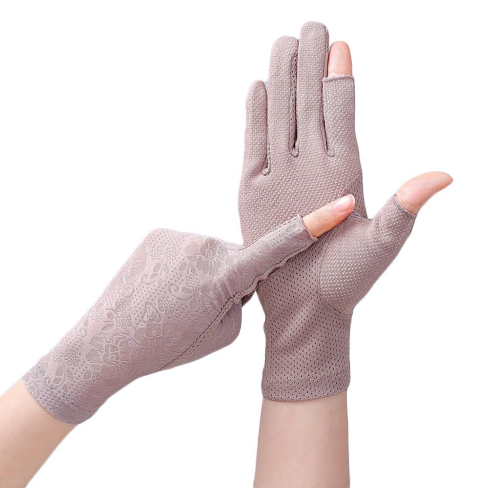 UV Protection Summer Sunscreen Gloves Ice Silk Lace Anti-UV Mittens Slip Resistant Breathable Cycling Driving Gloves Sports