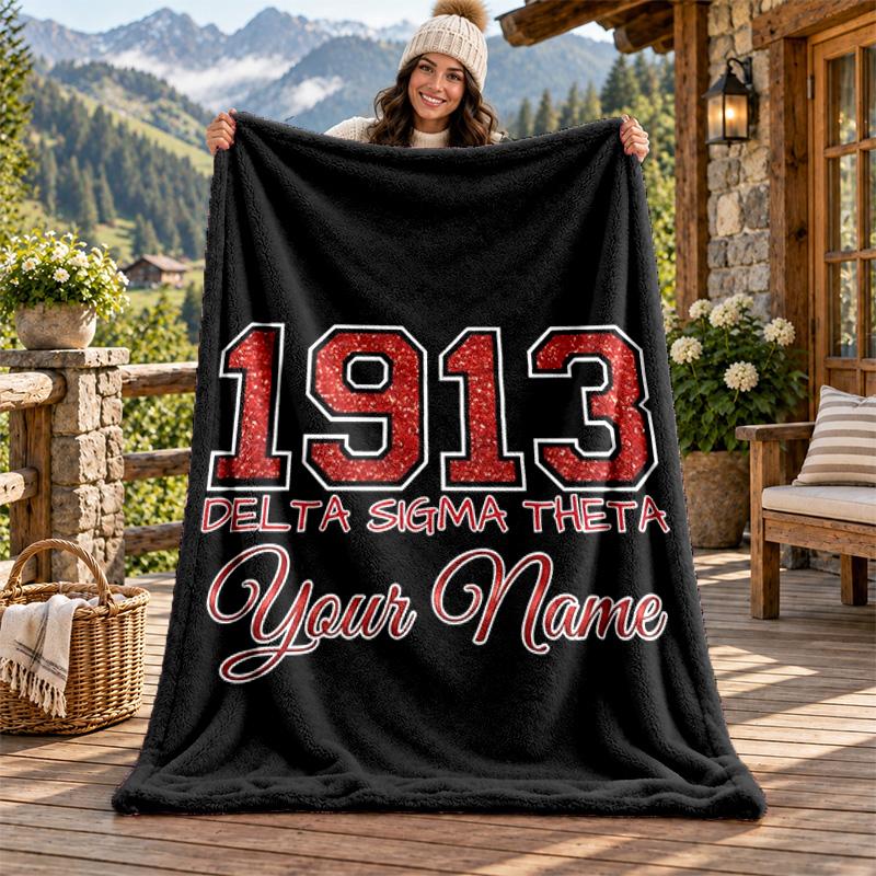 Delta Sigma Theta 1913 Custom Name Flannel Blanket Personalized Soft Warm Plush Throw Blanket Customized Gift for Family Friends