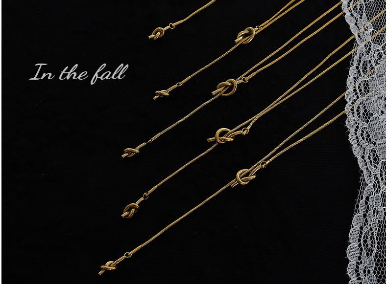 18K Gold Plated Korean Geometric Heart Knot Tassel Necklace M045
