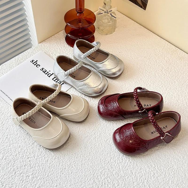 2025 Spring New Children Leather Shoes for Girls Fashion Korean Style Soft Anti-slippery Versatile Chic Ballet Elegant Flats