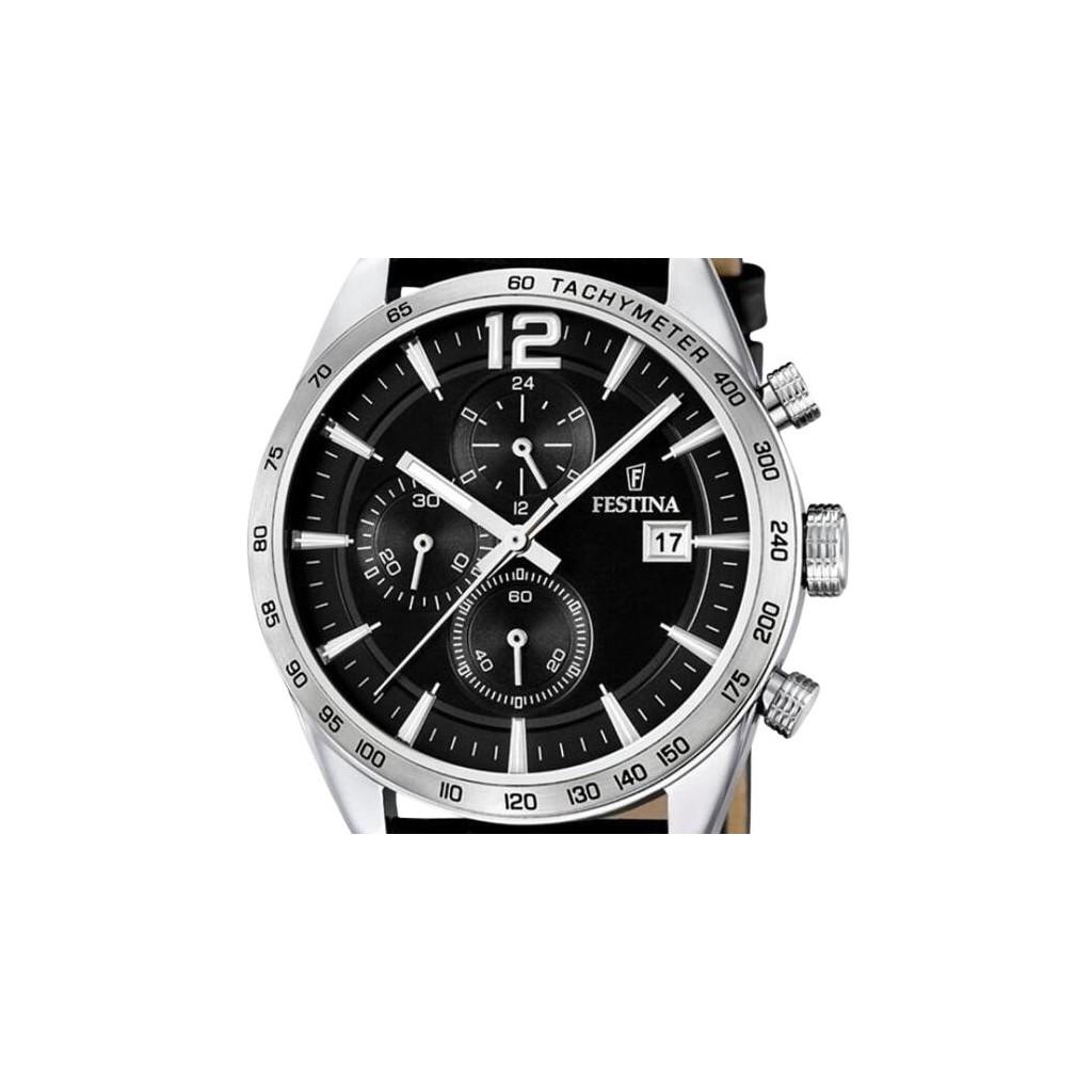 FESTINA Timeless Chronograph Leather Strap Black Dial Quartz