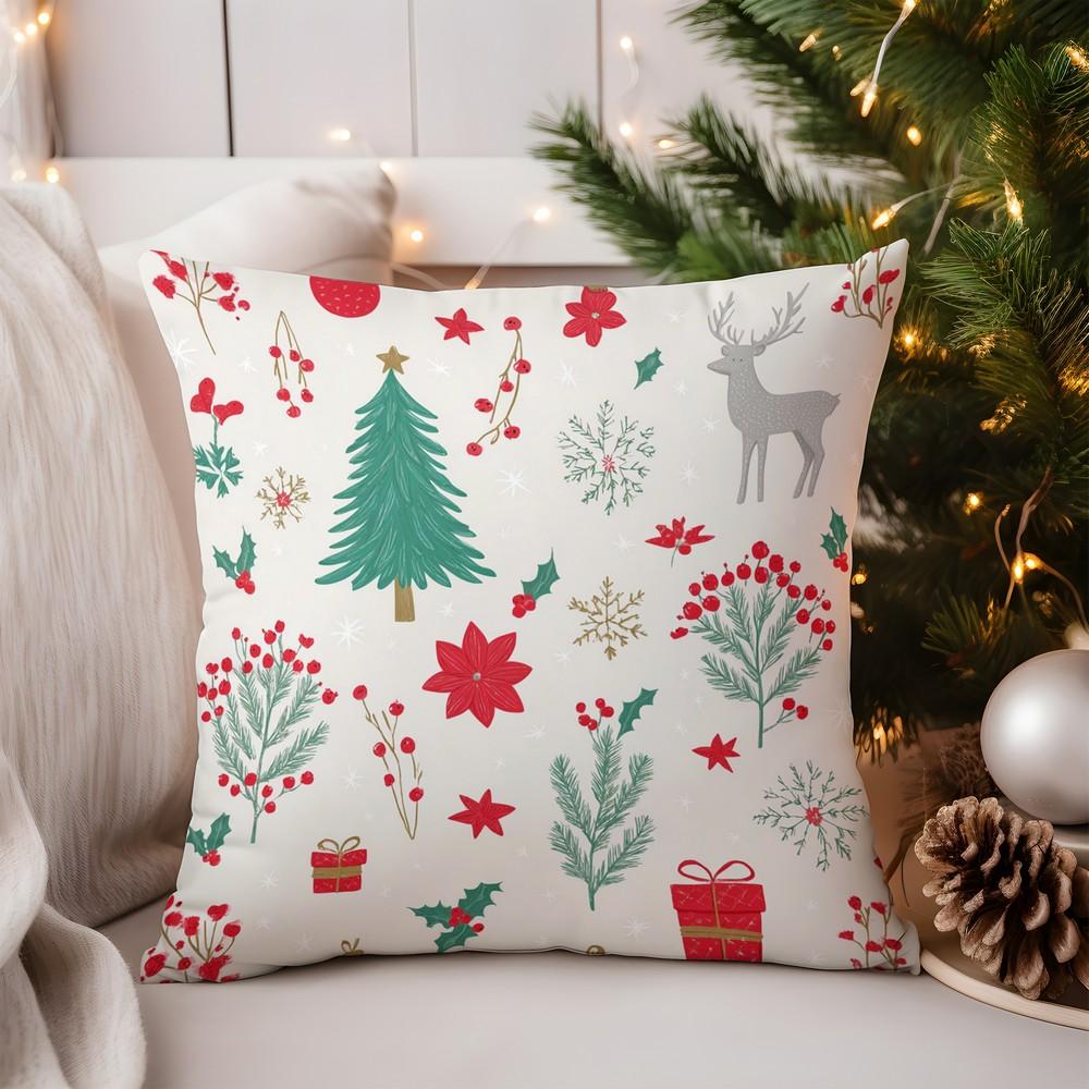 Home Decor Christmas Patterns Pillow: Deer & Tree Decor Pattern Cushion Cover Suitable for Sofa Bedroom Car Pillow Cover