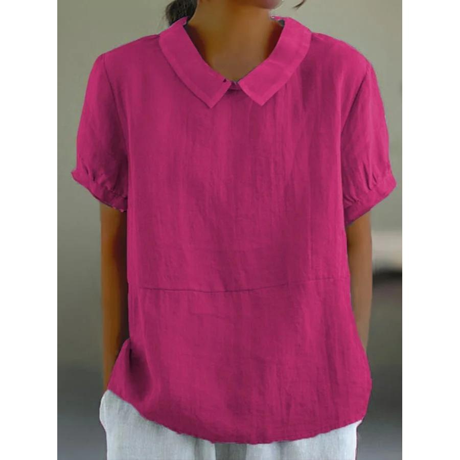 Loose Lapel Shirt Women's Short-sleeved Cotton Top