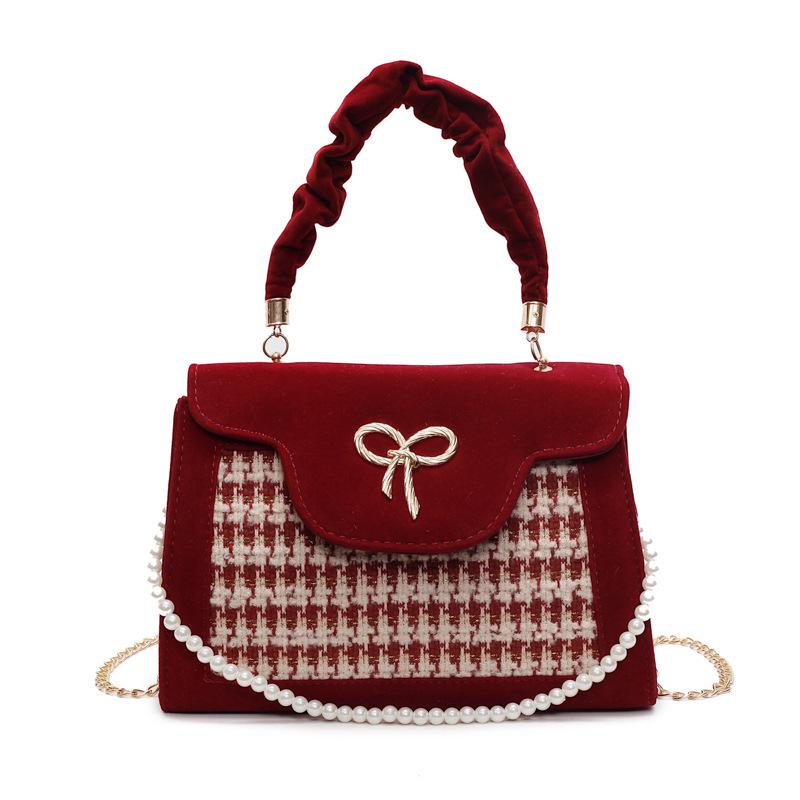 Women's Winter 2025 Red Wedding Crossbody Tote Handbag: Small Capacity Bag for Brides