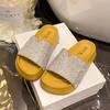 2025 summer new Korean version of fashion and leisure one-word drag rhinestone muffin thick-bottomed beach one-foot cool slippers