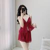 Sexy Pajamas Women's Summer French Girl Lace-up Shorts Two-piece Set Ice Silk Pure Desire Temptation Suspender Thin Set