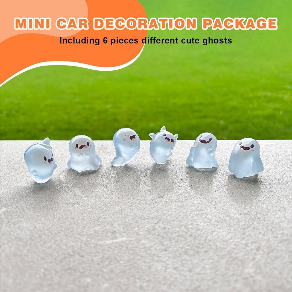 Luminous Ghost Car Dashboard Decor, 6PCS Fun Ghost Car Dash Decorations, Rear View Mirror Ornament, Interior Accessories for Home Office