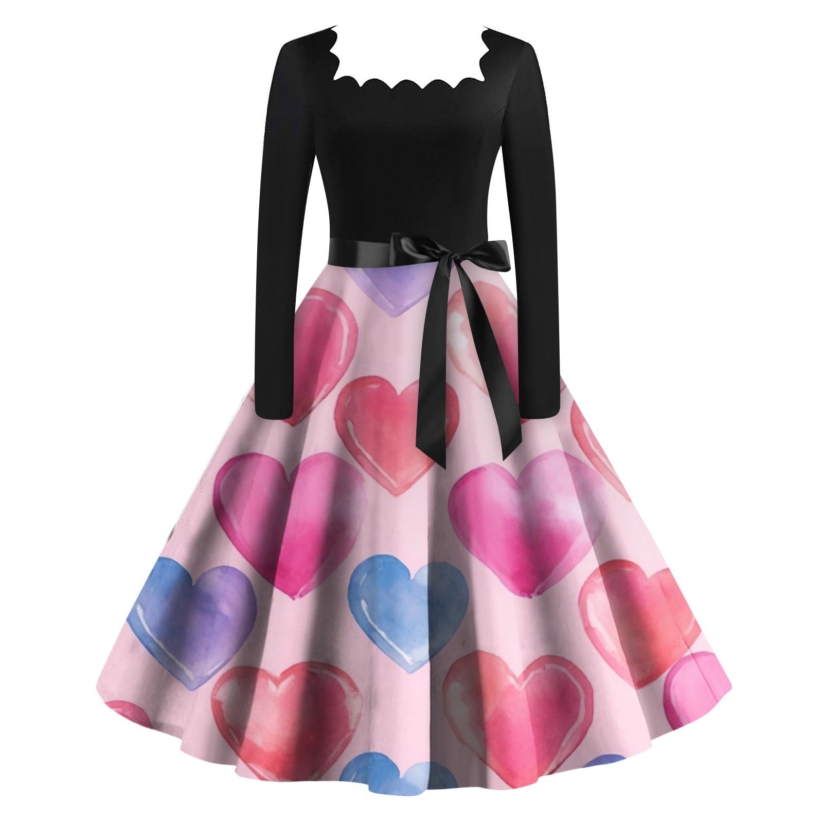 Женское винтажное классическое платье с длинным рукавом и принтом ко Дню святого Валентина — фото 11