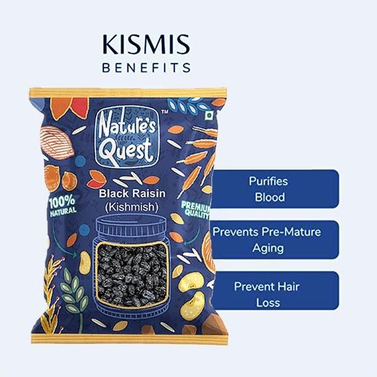 Nature's Quest Schwarze Rosinen 900g| Getrocknete Trauben | Kali Kishmis| Reguläre Trockenfrüchte Rosinen | Nährstoffreich | Reich an Eisen & Vitamin B