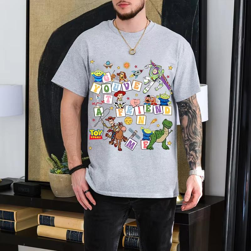 MINISO Summer New Disney Toy Story Printed Men's T-Shirt Cotton Short Sleeve O-neck Tees Casual Fashion Oversized Unisex Tops