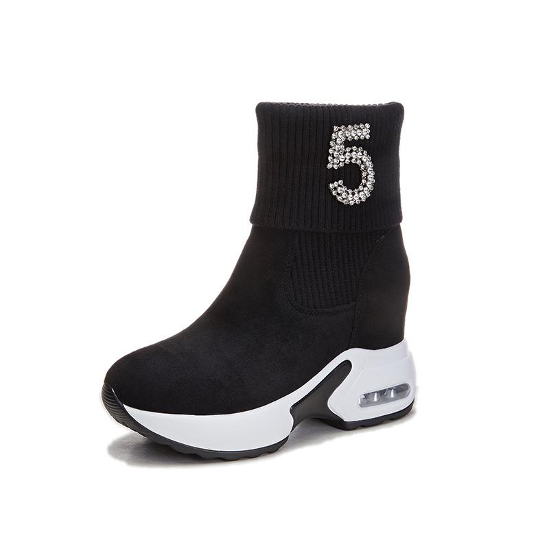Inner height-increasing women's short boots Autumn and winter Martin boots Thick-soled short boots Women's high-top wool boots are fashionable