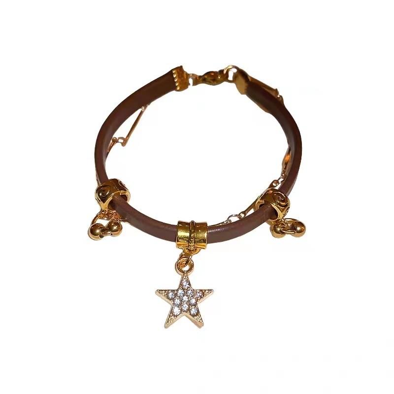 Leather Elegant Coffee Star Bracelet For Women Trendy Artistic Accessory Winter
