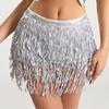 Latin Dance Hula Short Skirt Dress Stage Carnival Party Performance Hip Scarf Three-Layer Tassel Belly Dance Sequins Waist Chain