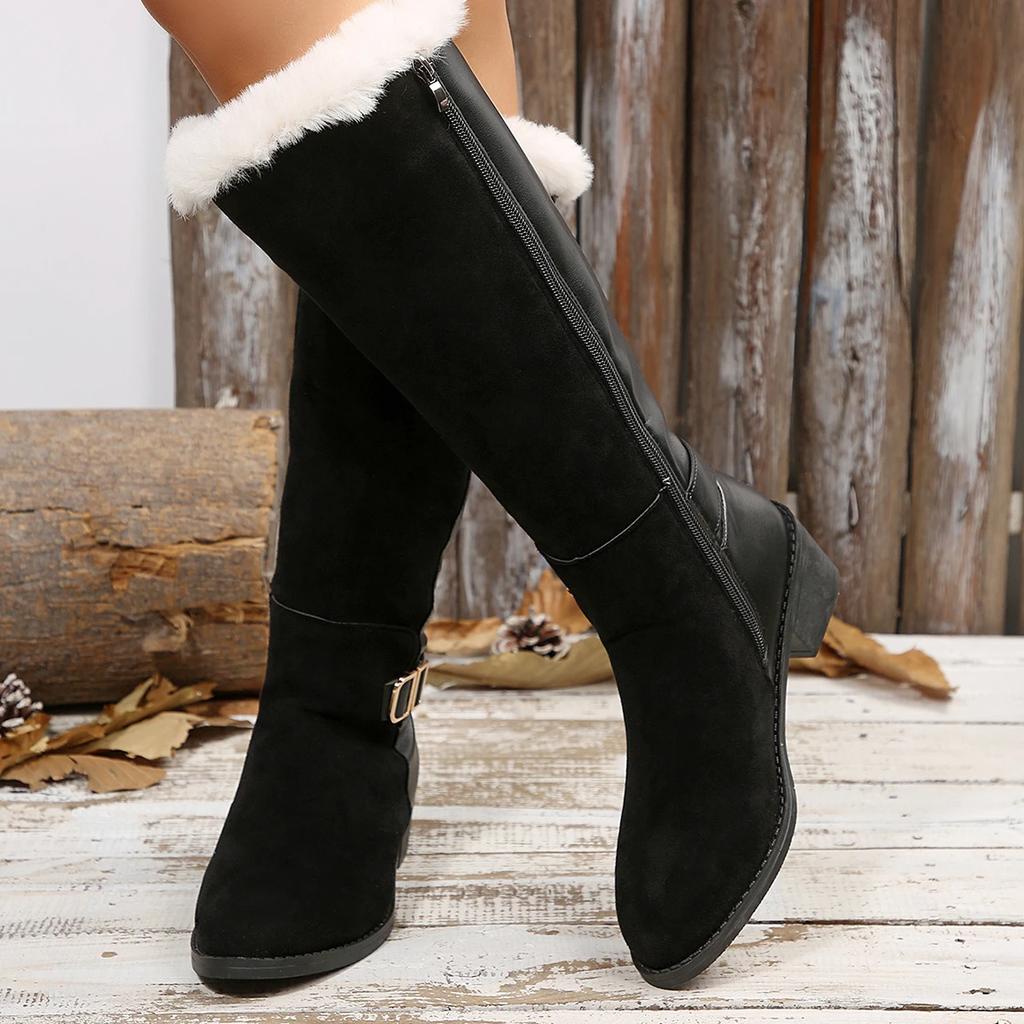 Winter Women's Mid-calf Boots Plush Warm Cotton Boots High Quality Suede Casual Boot Winter Womens Snow Boots Botas Largas Mujer