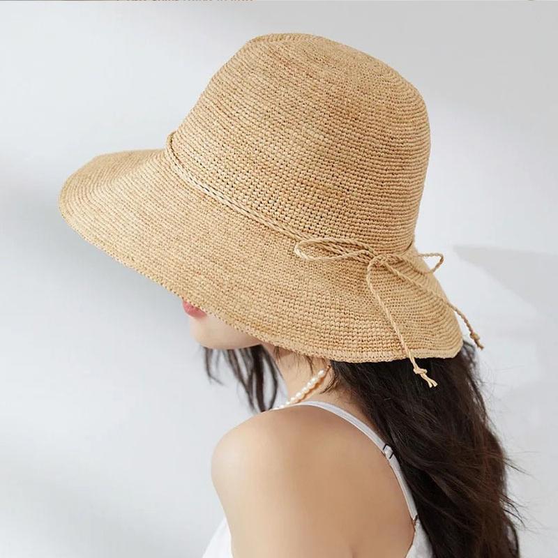 Handmade Raffia Shade Woman's Sun Hat Large Brim Foldable Straw Hat Summer Outing Seaside Beach