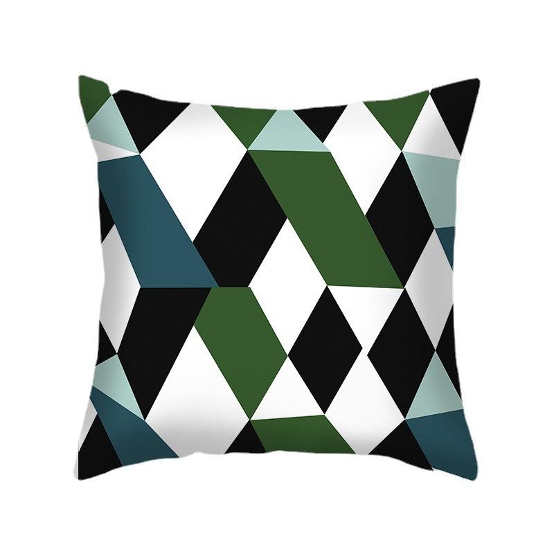 Light Luxury Green Short Plush Sofa Pillow Dark Green Geometric Pattern Pillow Bedside Cushion Cushion Pillow Cover