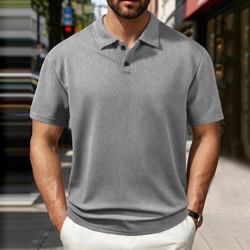 Men's Casual Polo Shirt Short Sleeve Striped Collar European Fit Lightweight Breathable Summer Top